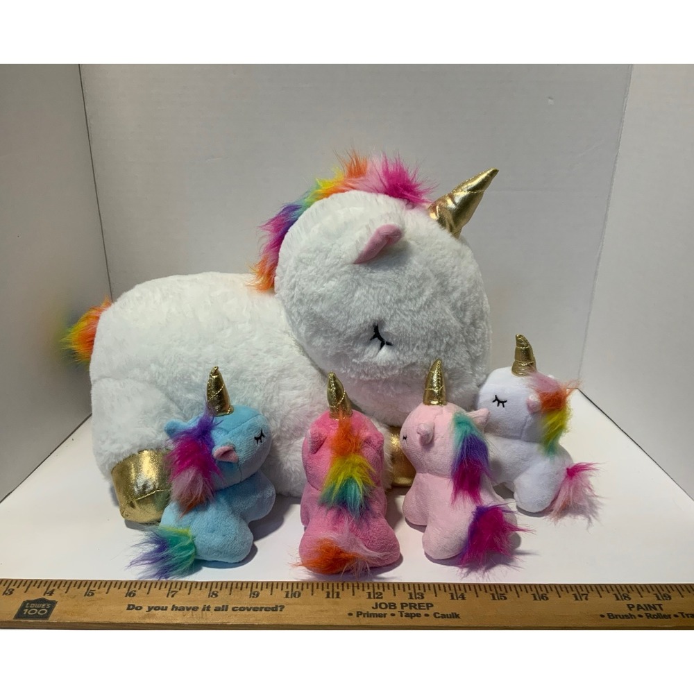 Snug a Babies Unicorn Plush w 4 Unicorn Babies Zip Pocket Stuffed Animal Toy